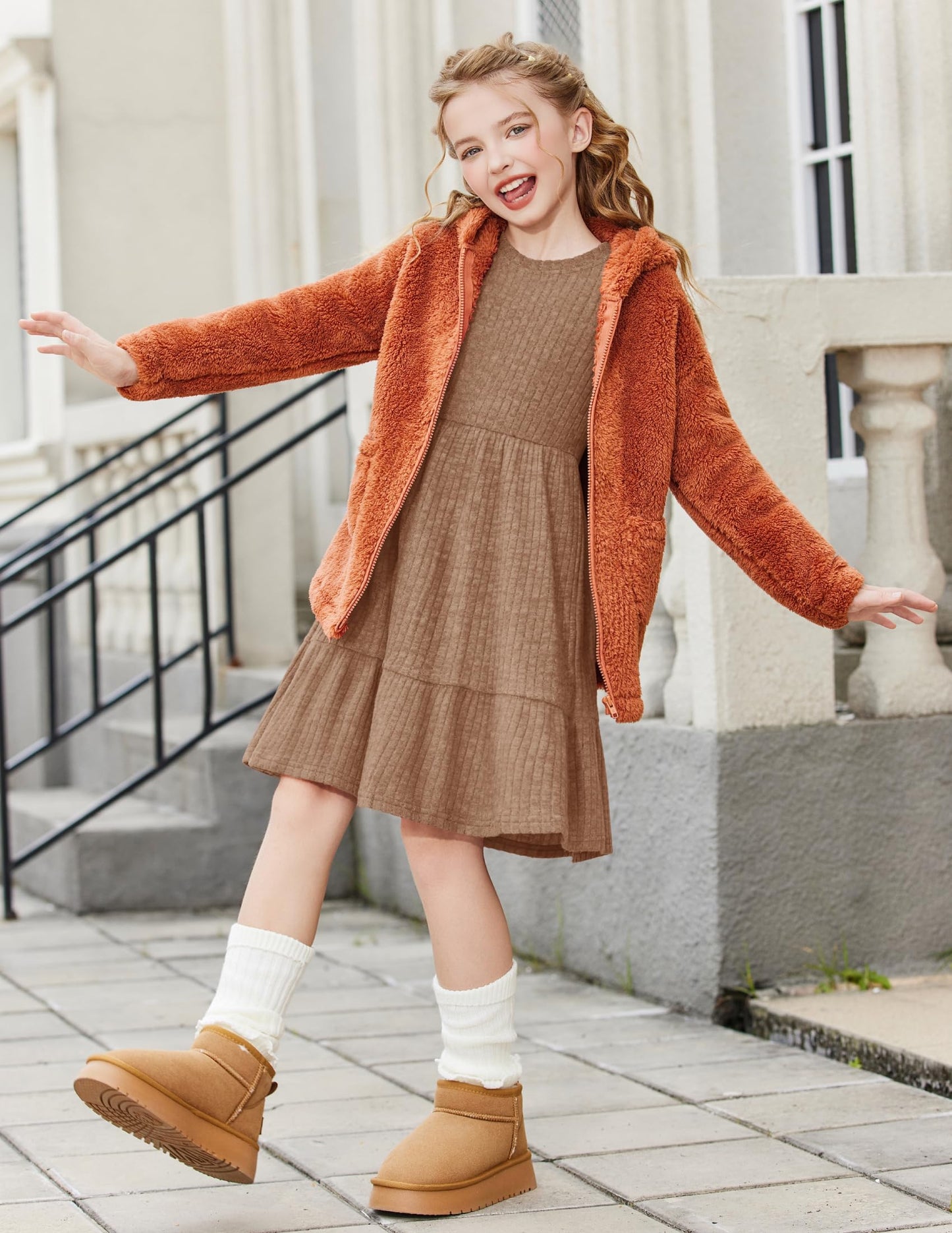 Girls Sweater Dress Fall Winter Puff Long Sleeve Knit