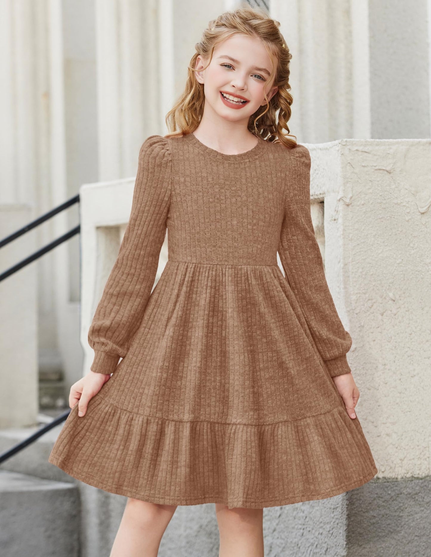 Girls Sweater Dress Fall Winter Puff Long Sleeve Knit